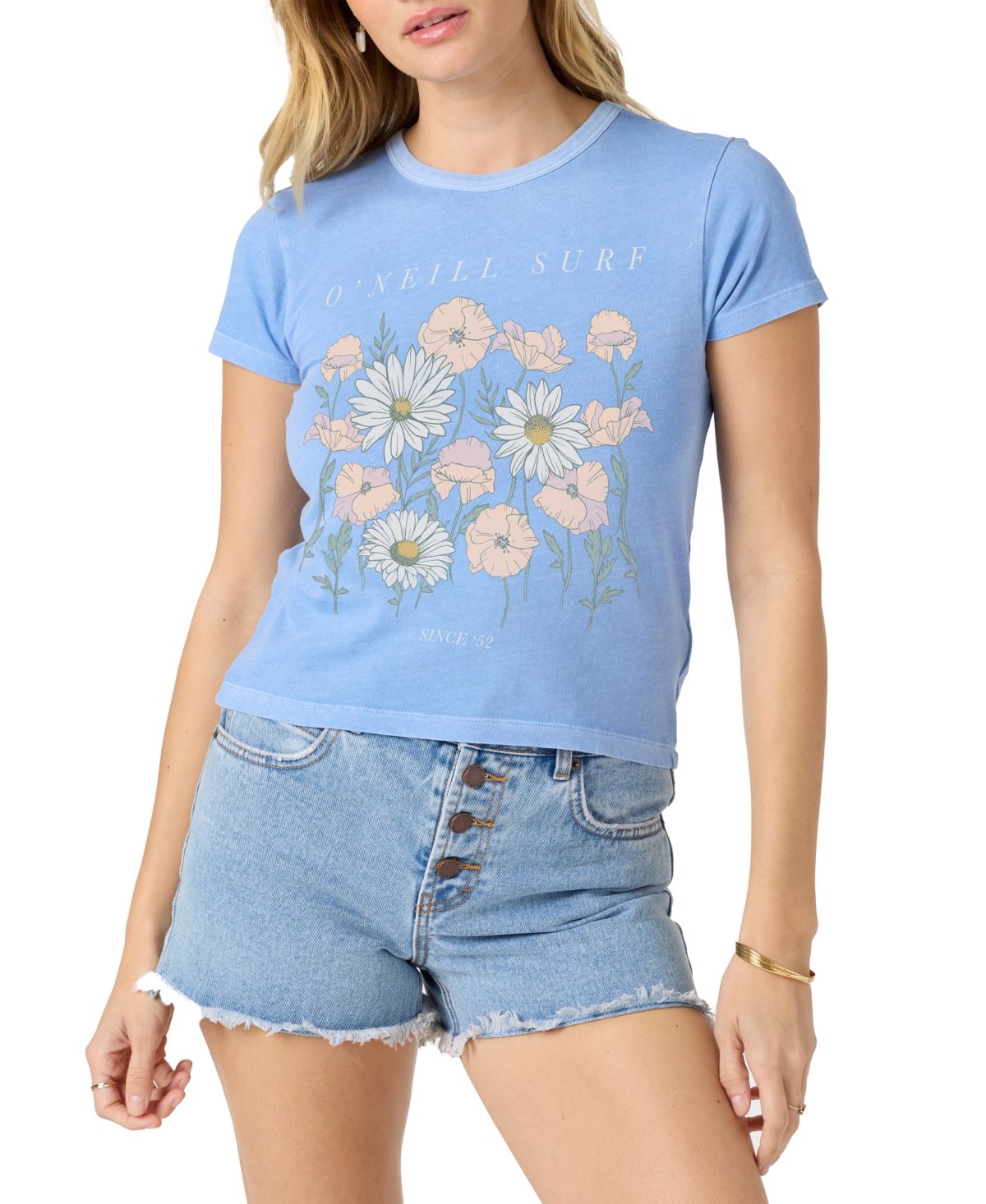 Juniors' Daisy & Poppy Graphic Cotton T-Shirt - Hydrangea