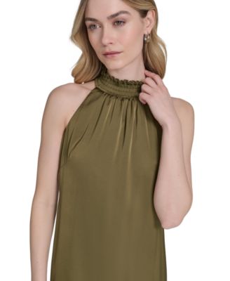 Petite Satin Mock-Neck Sleeveless Short Dress