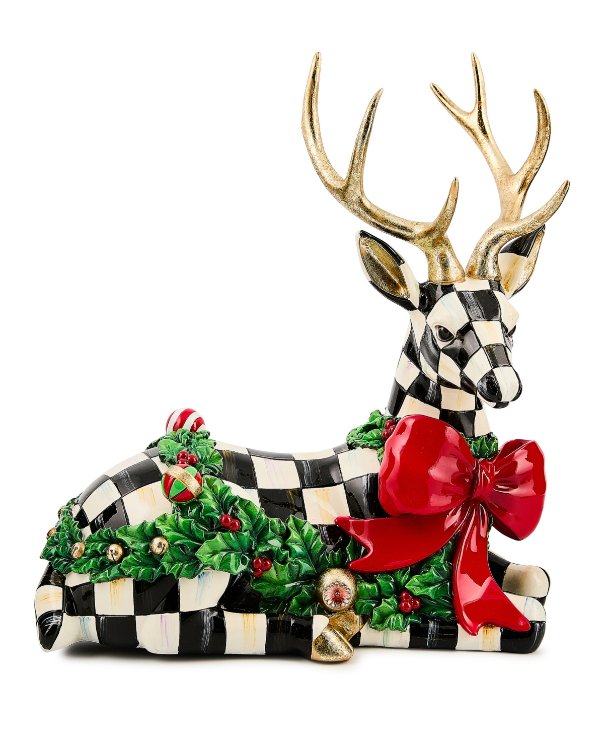Mackenzie-childs Mackenzie Childs Holly Check Resting Deer Figurine In Multi
