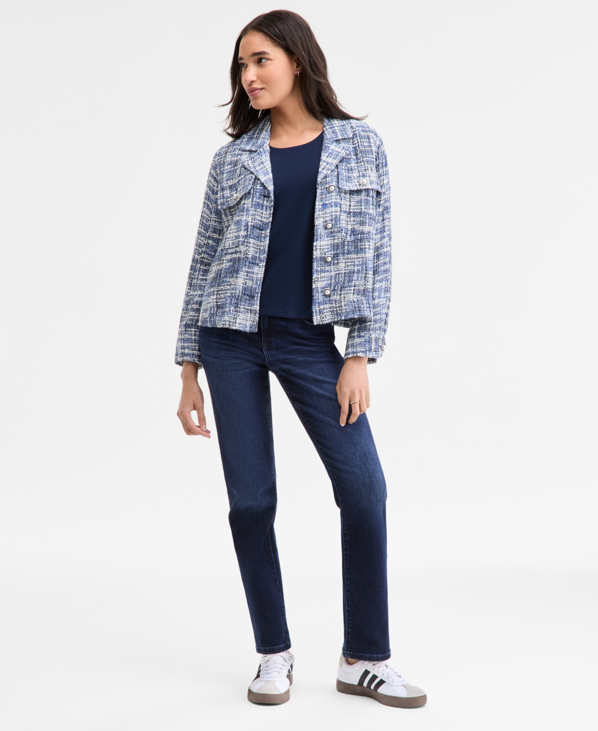 Liverpool Los Angeles Women's Boucle Pearl-button Jacket In Blue