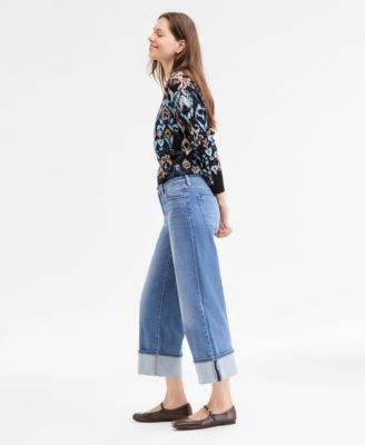 Women's Morgan Mid Rise Cuffed Wide Leg Jeans