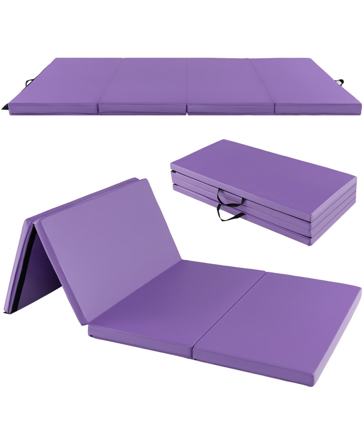 Folding Gymnastics Mat with Carry Handles and Sweatproof Detachable Pu Leather Cover - Purple