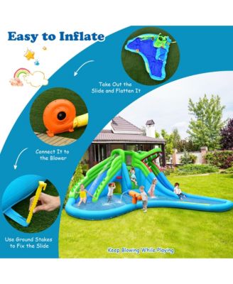 Crocodile Inflatable Water Slide Park Kids Bounce House with Dual Slides With 780W Blower