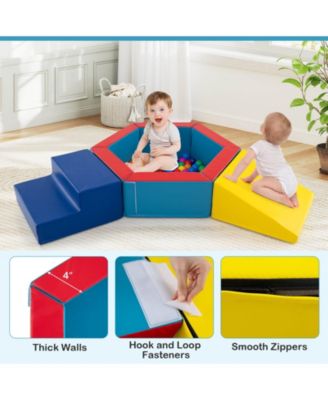 3 PCS Baby Foam Climbing Blocks with Ball Pit Triangle Stair 100 Ocean Balls