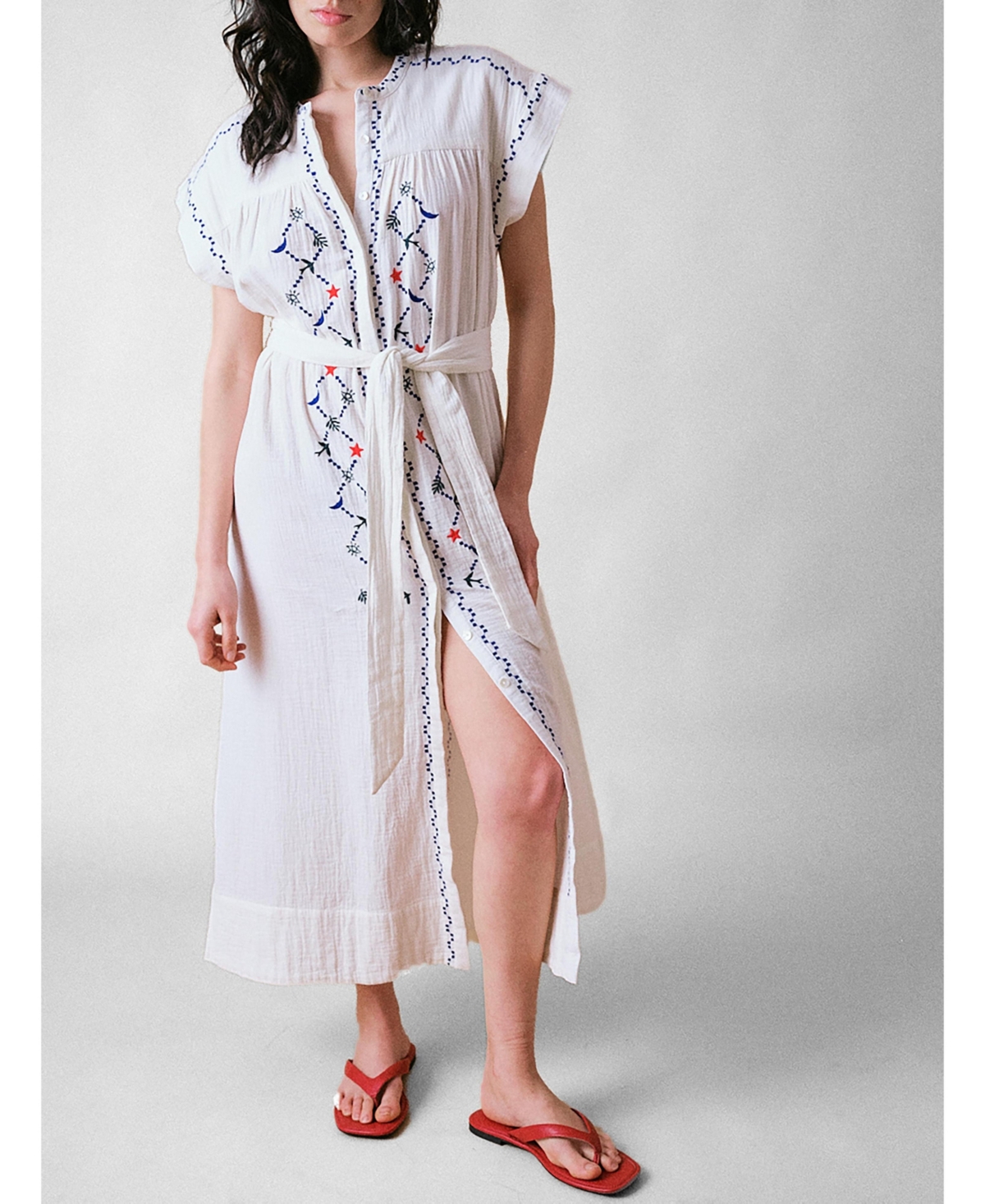 Women's Coves Cap Sleeve Embroidered Dress - Ivory
