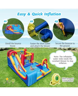 Inflatable Water Slide Giant Kids Water Park w/ Double Slides & 735W Blower