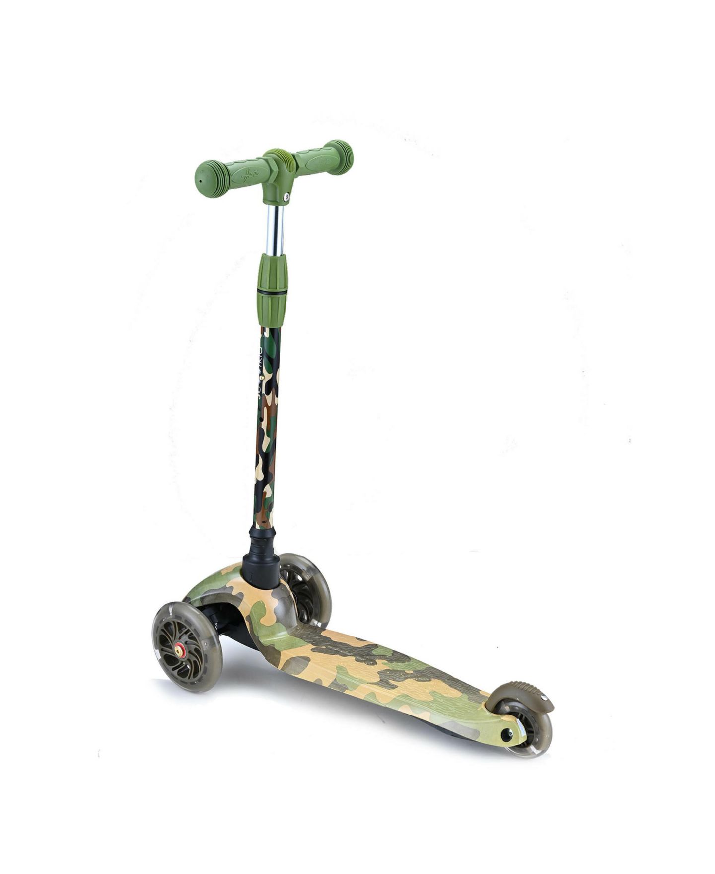 Детская игрушка Hurtle Lightweight 3-Wheel Mini Kickboard Scooter with LED Light Wheel and Adjustable Handlebar, от 3 лет, цвет: Бежевый / Хаки — фото 2