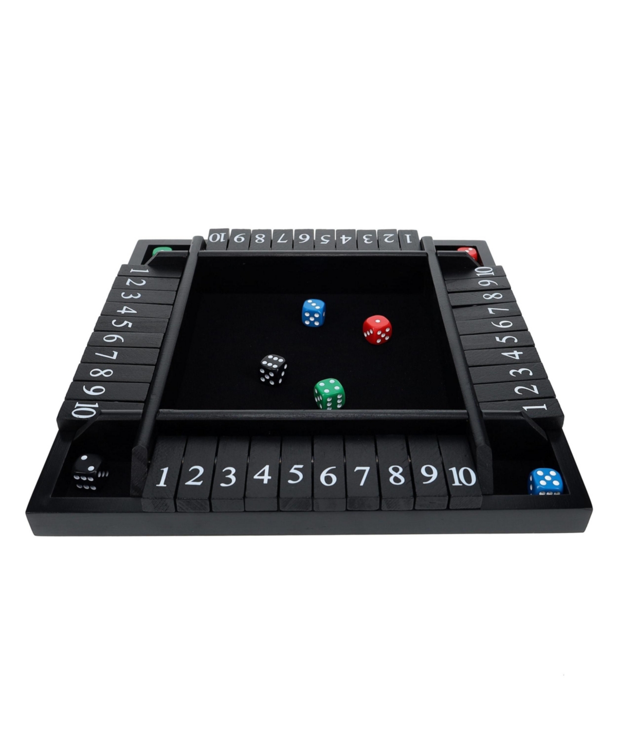 Pacific Shore Games 4 Player Shut The Box Dice Board Game With Black Stained Wood In Black
