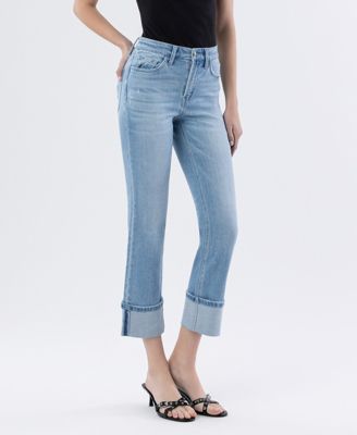 Women's High Rise Cuffed Slim Straight Jeans