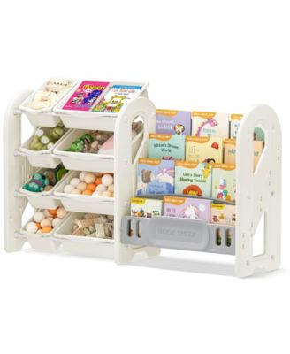Kids Toy Organizer and Bookshelf, 2-in-1 Storage Shelf with 9 Bins & 4 Book Slots