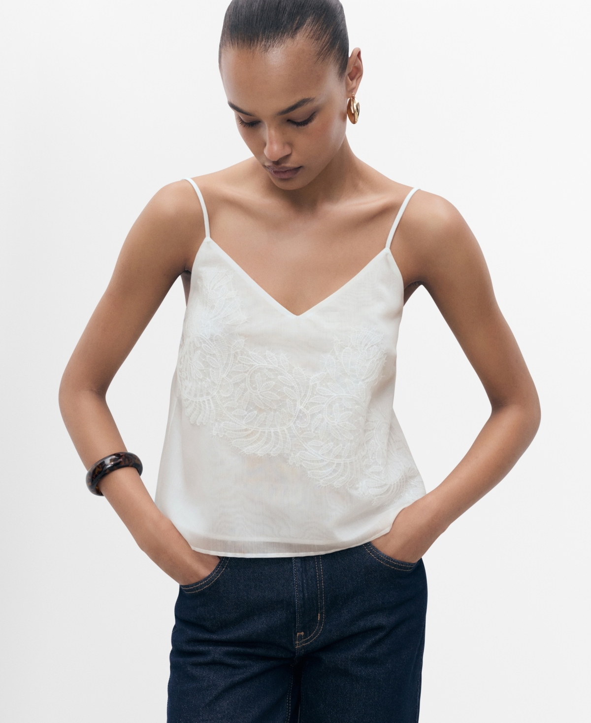Women's Lace Strap Top - Off White