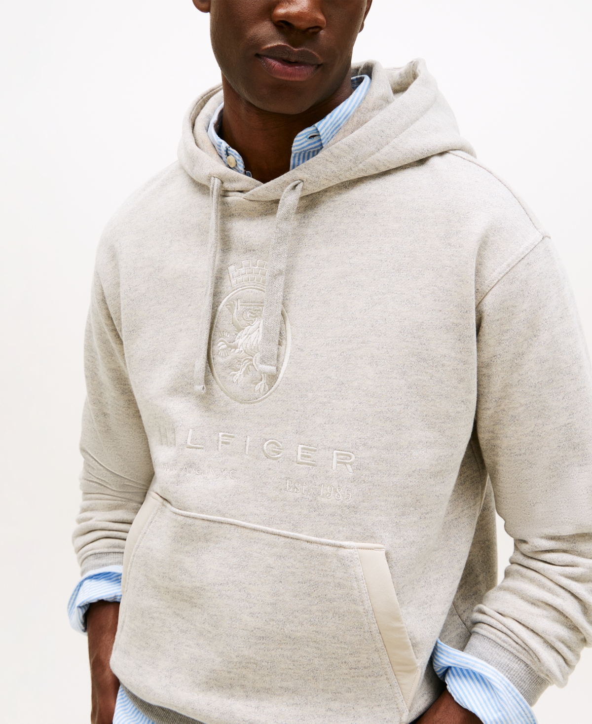 Tommy Hilfiger Hilfiger Crest Logo Heathered Hoodie In Neutral