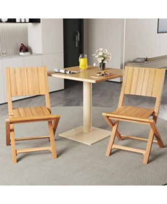 2 Pieces Teak Wood Outdoor Dining Chairs with Slatted Seat