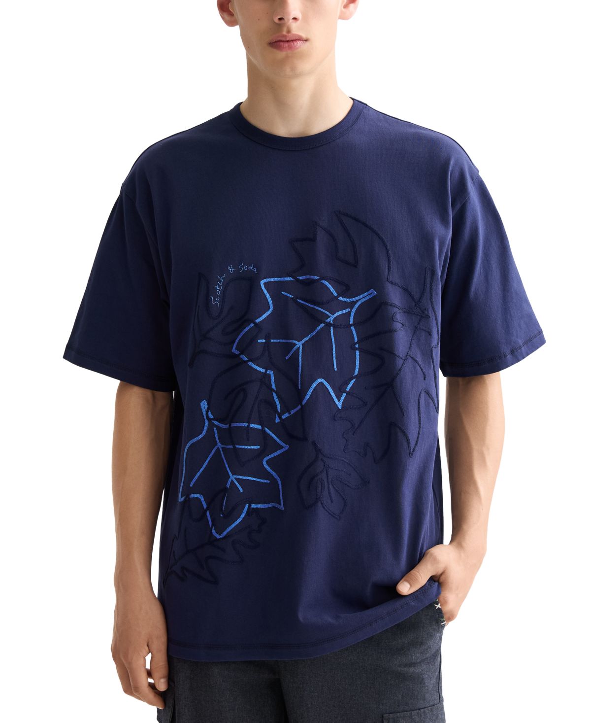 Мужская вышитая футболка свободного покроя с коротким рукавом