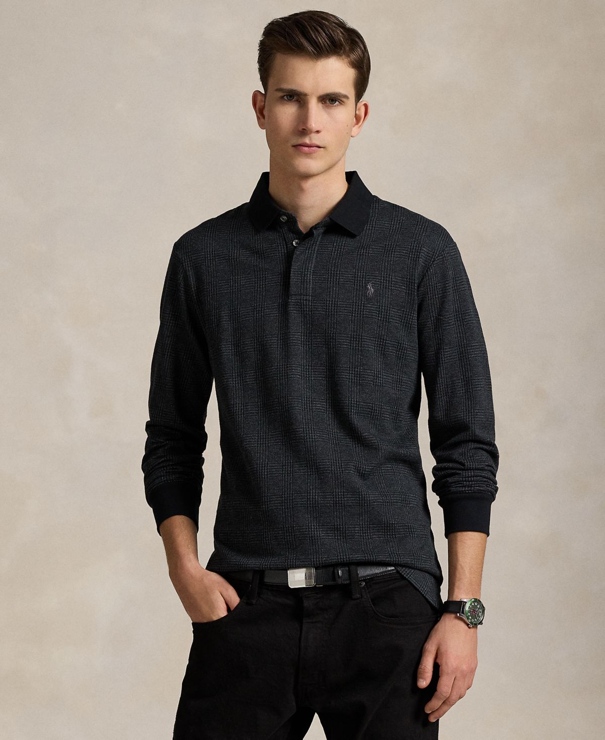 Мужская рубашка поло из джерси в клетку Glen классического кроя