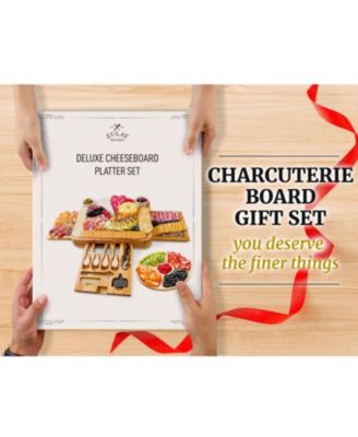 Premium Bamboo Cheese Board Deluxe Set with 4 Piece Knife Set