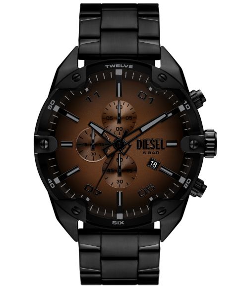 Мужские часы Diesel Spiked Quartz Chronograph Black Stainless Steel Watch, 49mm