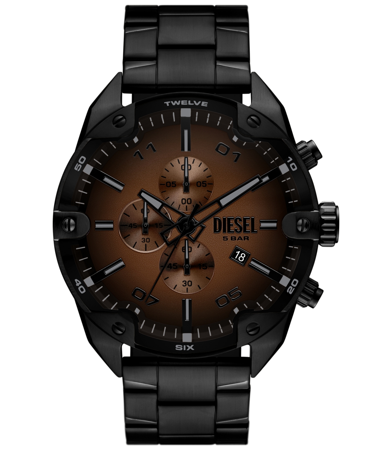 Men's Spiked Quartz Chronograph Black Stainless Steel Watch, 49mm - Black