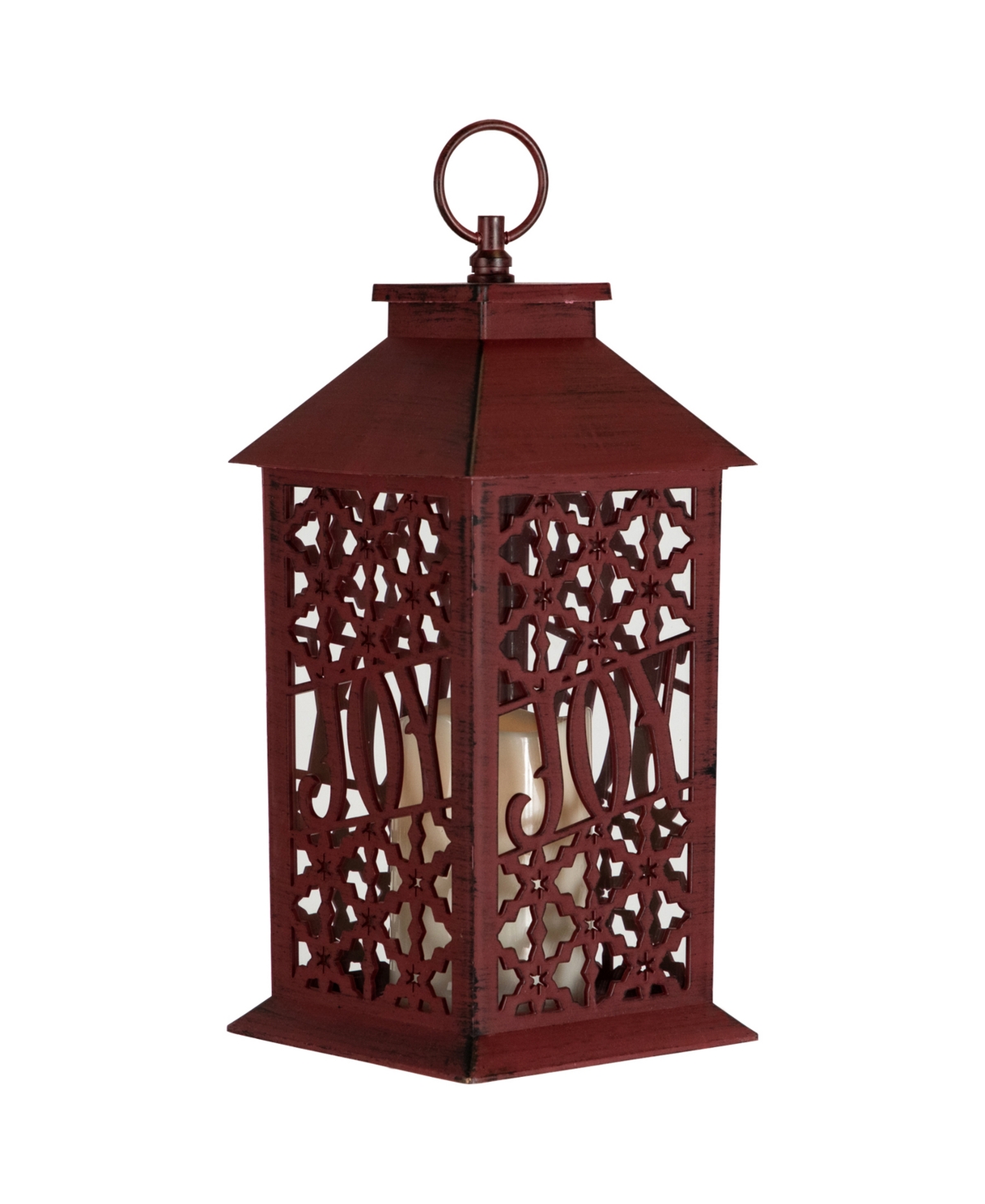 Northlight 11" Snowflakes Joy Christmas Candle Lantern In Red