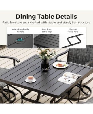 Outdoor 5-Piece Metal Patio Dining Set with and 4 Textilene Swivel Chairs and Square Table in Beige