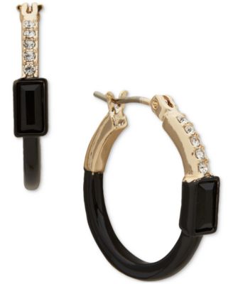 DKNY - Gold-Tone Pav&eacute; & Stone Half-Jet Small Hoop Earrings, 0.62"
