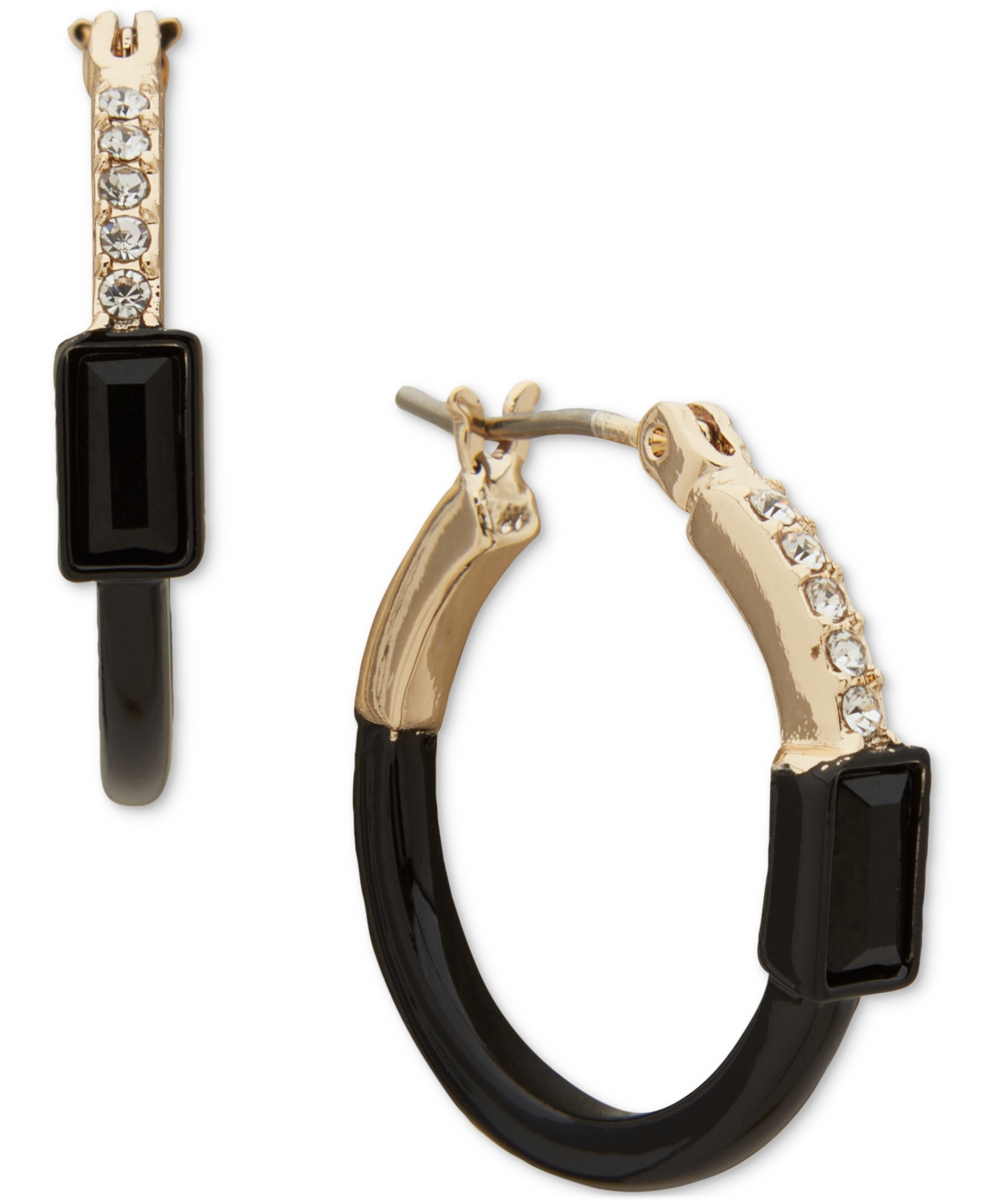 Dkny Gold-tone Pave & Stone Half-jet Small Hoop Earrings, 0.62" In Black