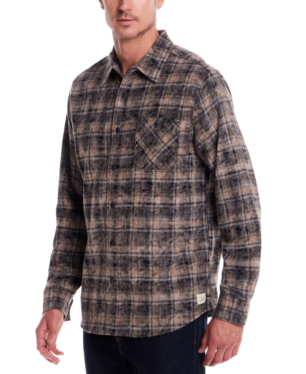 Weatherproof Vintage Men's Long Sleeve Distressed Flannel Button-front Shirt In Black