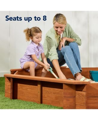Kid's Octagonal Wooden Outdoor Sandbox w/ Benches, 8 Seats, Cover, XL Sandpit, Liner