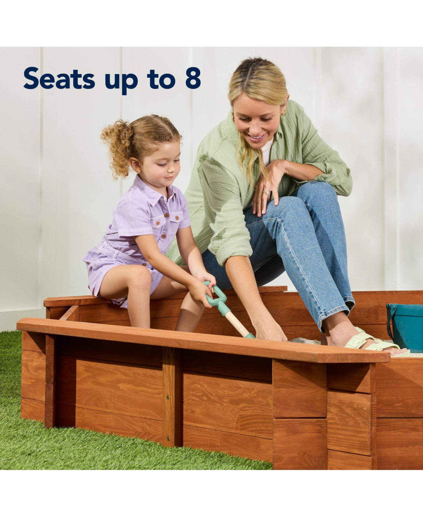 Детская игрушка Best Choice Products Octagonal Wooden Sandbox, 78"L x 78"W, with Benches & Cover, Seating for 8, Ages 2+, цвет: Коричневый — фото 5