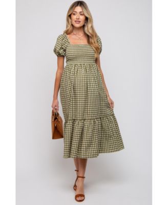 Maternity Rust Gingham Smocked Midi Dress