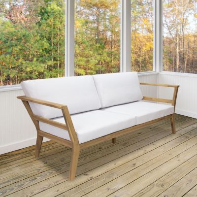 Bodie Acacia Wood Outdoor Patio Loveseat with Bone White Cushions - 62" W