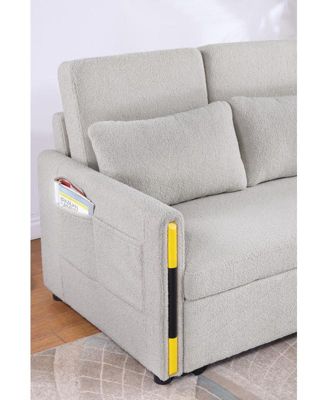 55.5"W Beige Teddy Velvet Sleeper Loveseat with Dual-Pull Sleeper Design