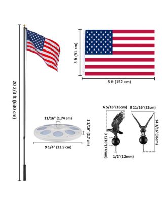 Bravery 20ft Eagle Topper Sectional Aluminum Flag Pole Kit with Solar Light US Flag Ball Top for Outside, Silver