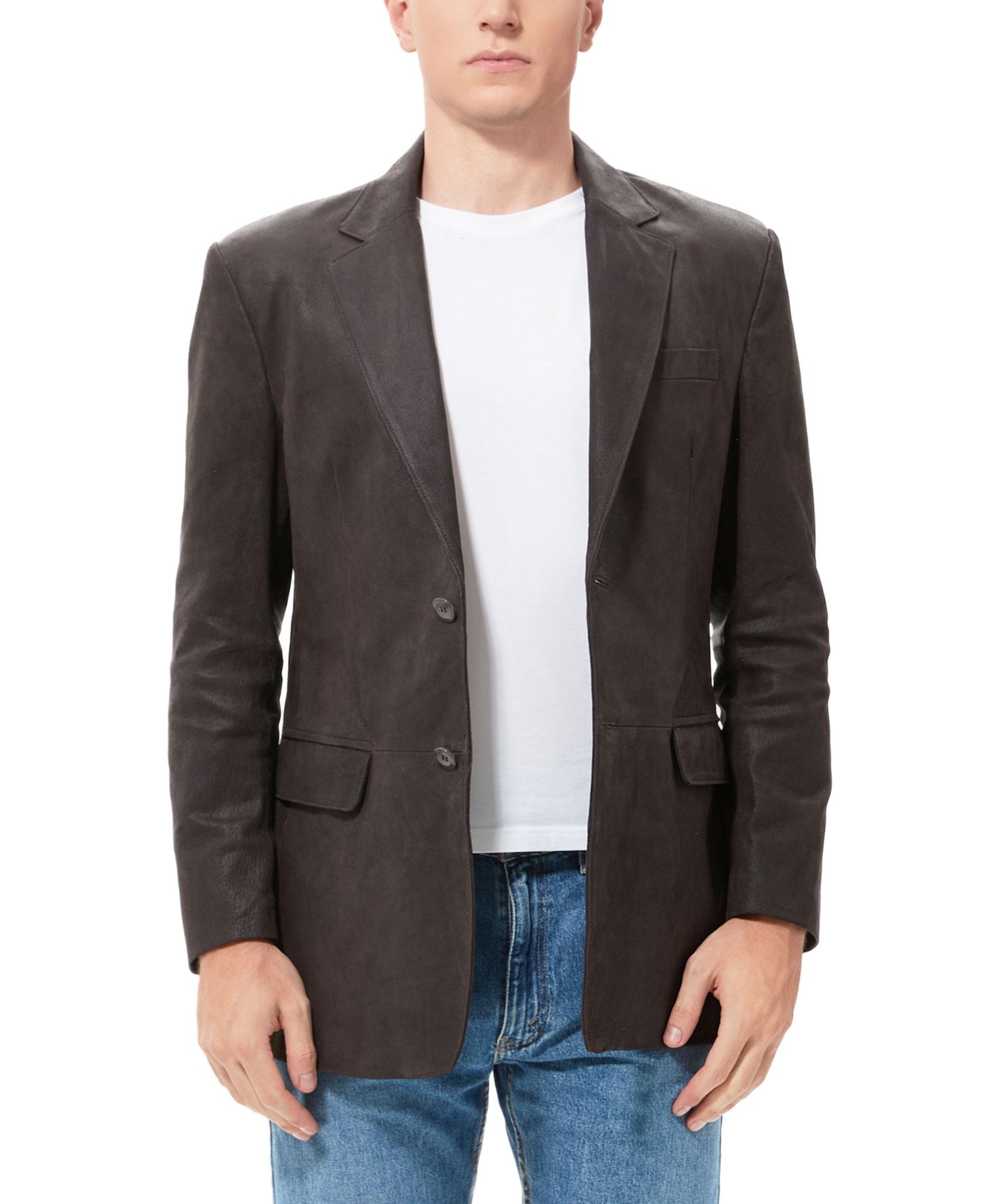 Men's Classic Two-Button Distressed Leather Blazer