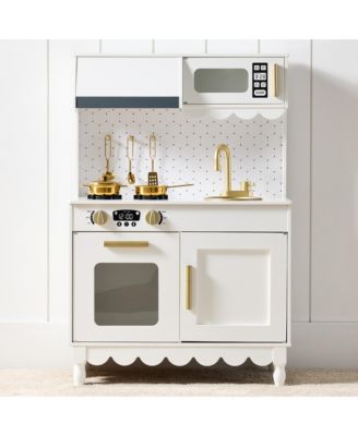 Pretend Play Cottage Kitchen Wooden Toy Set for Kids w/ 5 Accessories, Oven