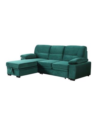 97.5"W Green Velvet Fabric Reversible Sleeper Sectional Sofa Chaise