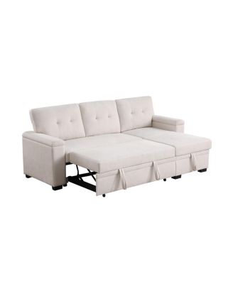 84.5"W Beige Woven Fabric Reversible Sleeper Sectional Sofa with Storage Chaise