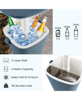 3-in-1 Portable Cooler Bar Table with Bottle Opener and Lift Top Lid for Camping Poolside