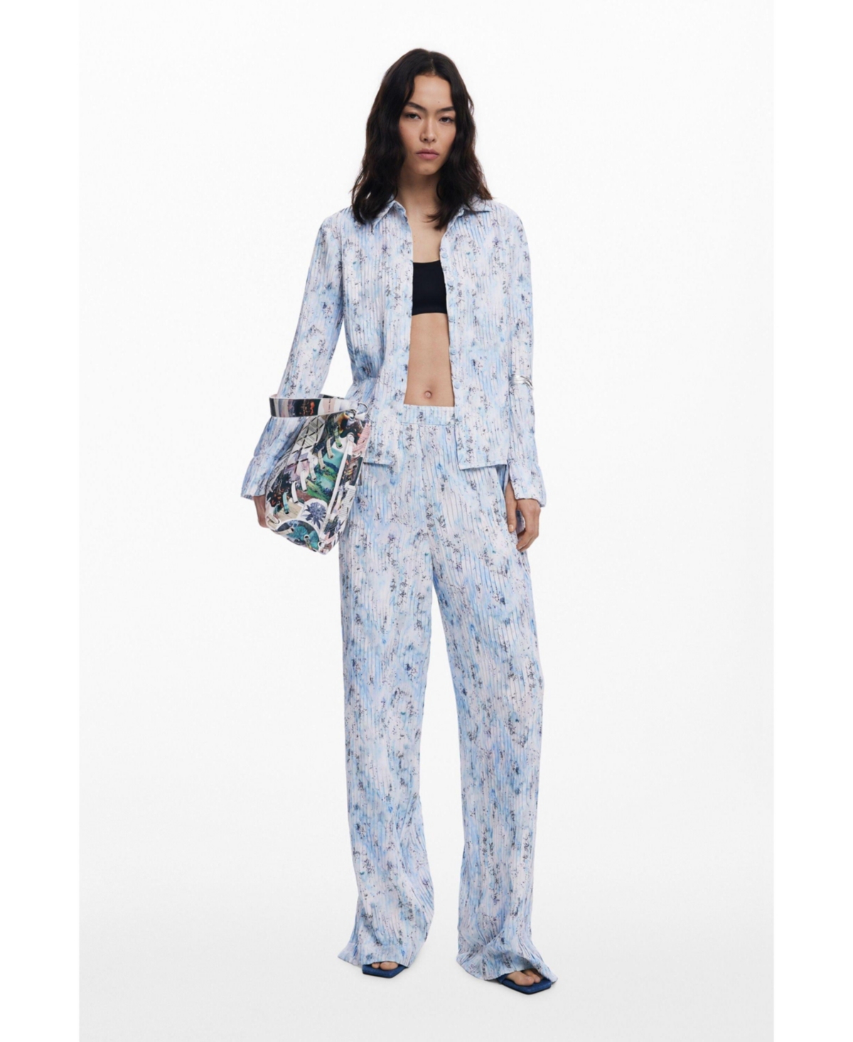 Desigual Women's Pleated Stretch Shirt In Blue