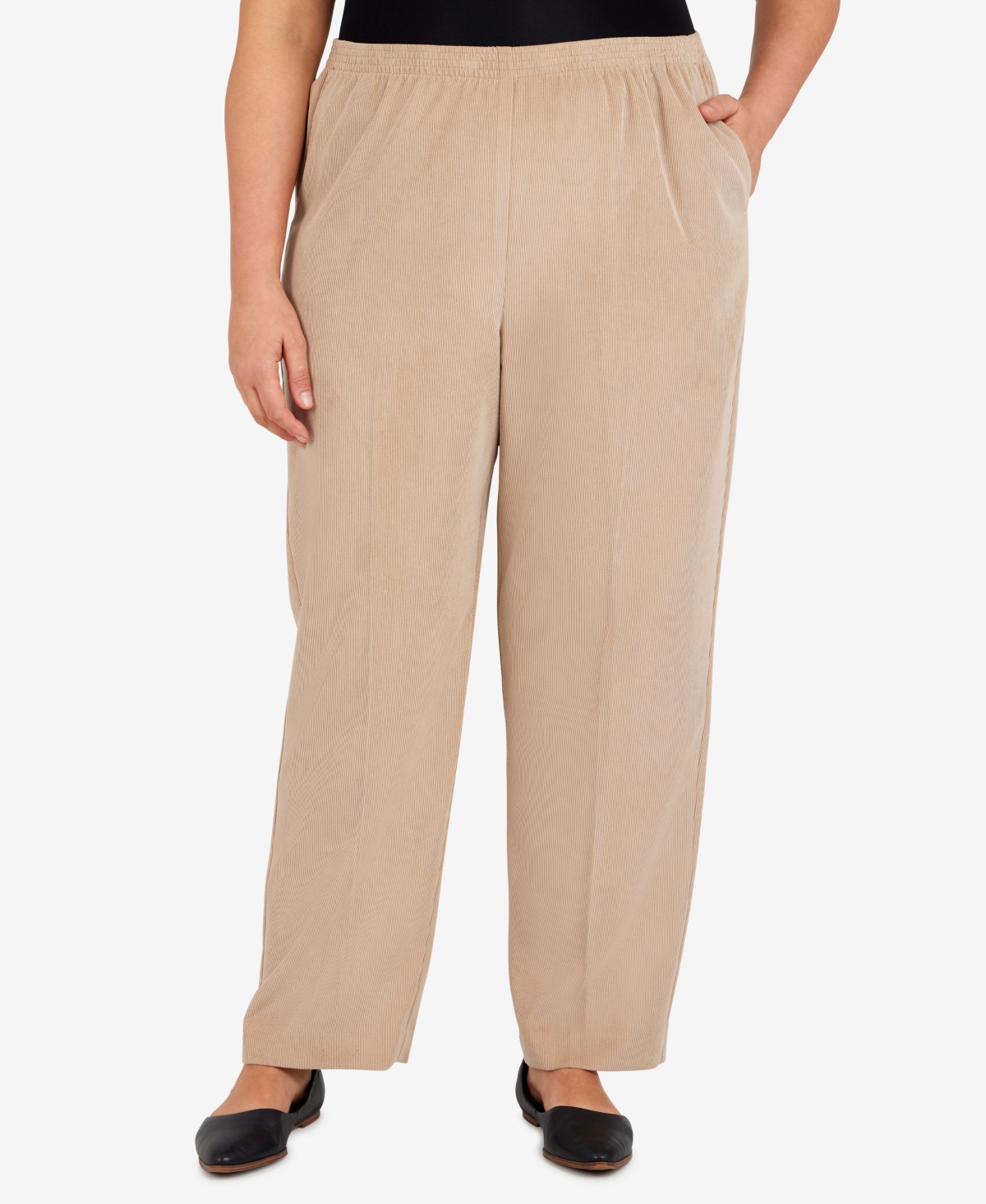 Alfred Dunner Plus Size Classic Corduroy Elastic Waist Short Length Pants In Neutral
