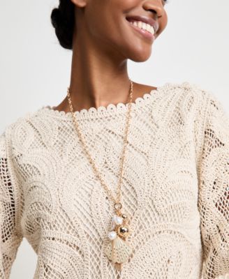 Macy's - Gold-Tone Imitation Shell & Pearl Charm Long Necklace, 28" + 2" extender