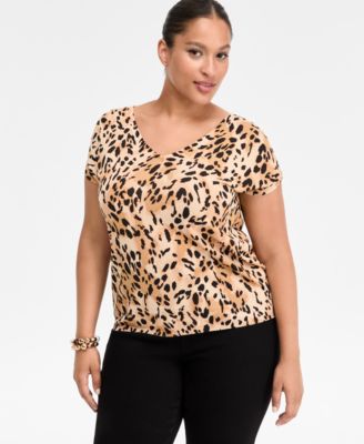 I.N.C. International Concepts - Plus Size Animal Print Short-Sleeve Sweater, Macy's Exclusive