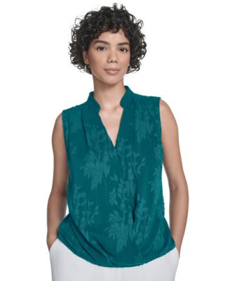 Calvin Klein - Women's Floral Surplice-Neck Sleeveless Blouse