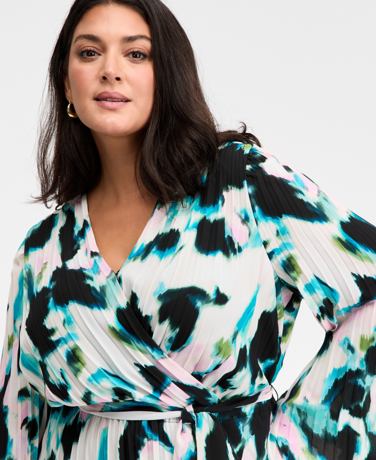 Inc International Concepts Plus Size Printed Pleated Maxi Dress, Macy's Exclusive In Blue