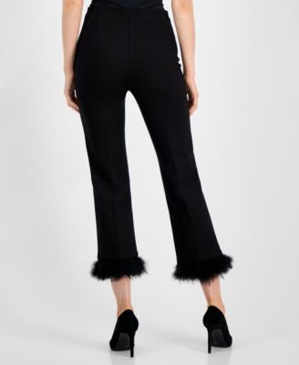 Petite Feather-Trim Kick-Flare Pants