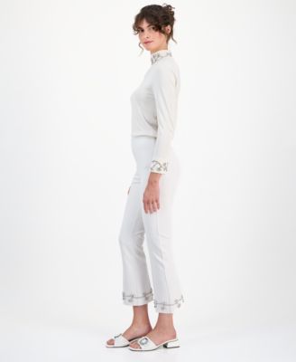 Petite Hollywood-Waist Embellished Kick Flare Pants