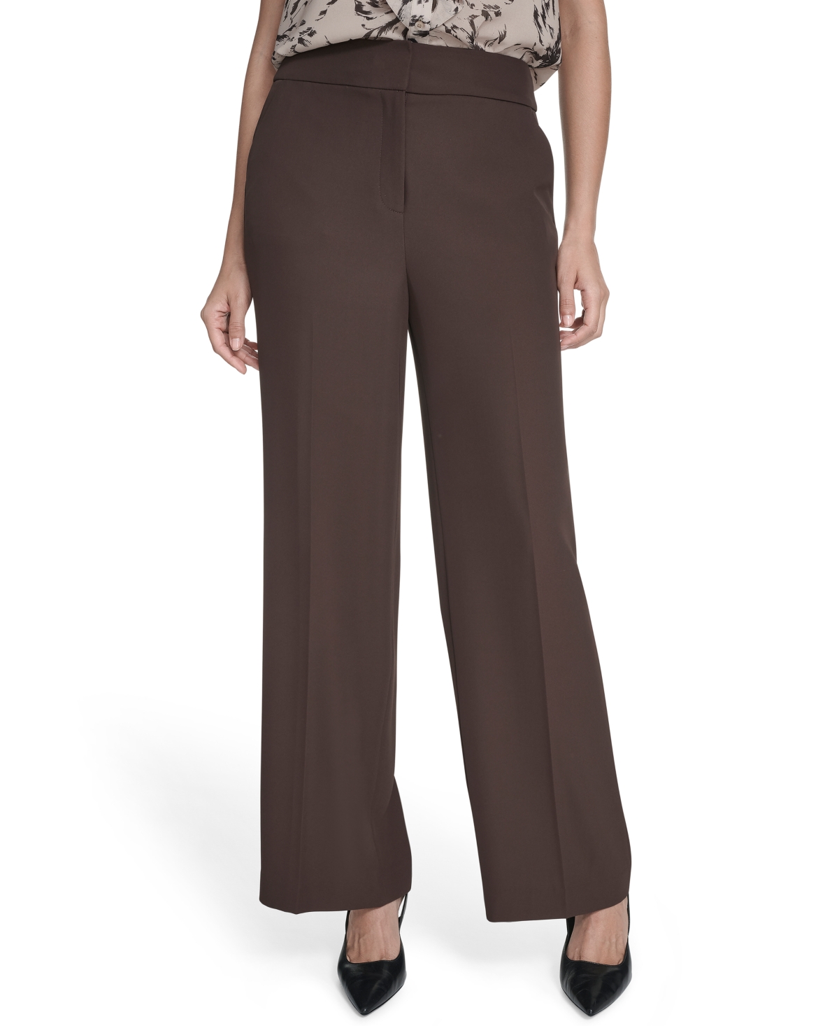 Calvin Klein Plus Size Mid-rise Wide-leg Pants In Brown