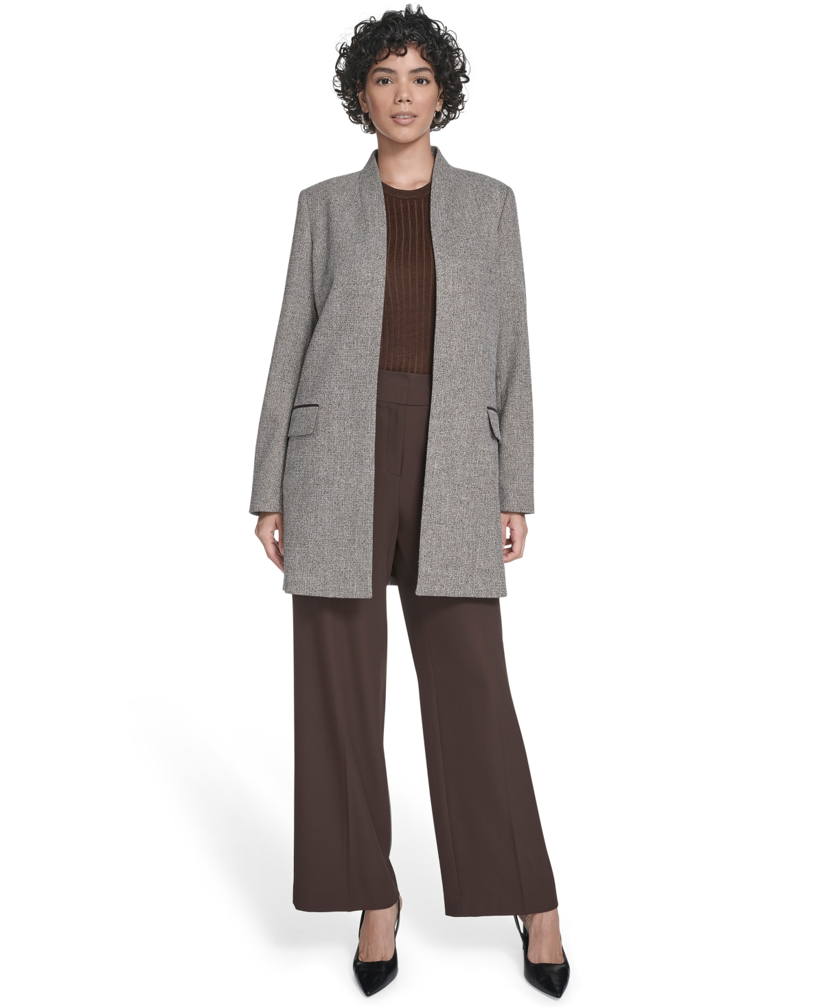 Calvin Klein Women's Long-sleeve Open-front Topper Jacket In Gray