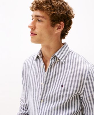 Men's Pigment-Dyed Stripe Linen Button Up Shirt