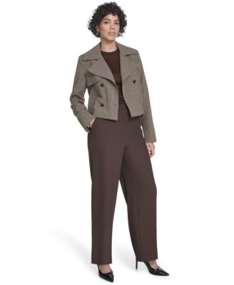 Women's Notch Lapel Collar Cropped Trench Jacket